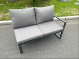 Fimous Aluminium 11 Seater Garden Furniture Outdoor Set Patio Lounge Sofa Gas Fire Pit Dining Table Set with 2 Chairs 2 Small Footstools Dark Grey