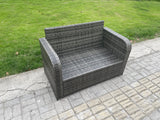 Fimous 8 Seater Garden Furniture Set Rattan Outdoor Lounge Sofa Chair With Tempered Glass Table 2 Big Footstool Dark Grey Mixed