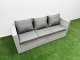 Fimous 6 PCs Rising Dining Table Set Rattan Furniture Set with 3 Seater Sofa Chair 2 Big Footstool Light Grey