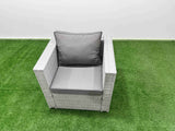 Fimous 7 PCs Rising Dining Table Set Rattan Furniture Set with 3 Seater Sofa Chair 2 Big Footstools Side Table Light Grey