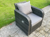 Fimous Wicker PE Rattan Outdoor Garden Furniture Sets Height Adjustable Rising lifting Dining Table Reclining Chair Sofa Set with Side Table 3 Footstools Dark Grey Mixed