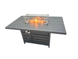 Fimous 9 Seat Outdoor Garden Furniture Set Aluminium Lounge 3 Seat Sofa Gas Fire Pit Table Sets with Chair 4 Stools 2 Side Tables Dark Grey