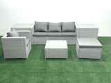 Fimous Garden Outdoor Furniture Set 5 Seater Rattan Sofa Set with Big Footstool Armchair 2 Side Tables Light Grey Mixed
