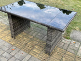 Fimous Wicker PE Outdoor Rattan Garden Furniture Arm Chair And Table Dining Sets 4 Seater Rectangular Table Dark Grey Mixed
