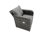 Fimous 8 Seater Garden Outdoor Rattan Furniture Set Rattan Sofa Oblong Dining Table with 2 Big Stools 2 Side Table Dark Grey