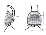 Fimous Rattan Garden Hammock Double Hanging Egg Chair Indoor Outdoor Patio Furniture with Grey Cushion