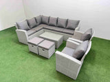 Fimous 10 Seater Garden Outdoor PE Rattan Furniture Set Rattan Garden Sofa Set with 2 Small Footstools Light Grey Mixed
