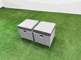 Fimous 7 PCs Rising Dining Table Set Rattan Furniture Set with 3 Seater Sofa Chair 3 Footstools Side Table Light Grey