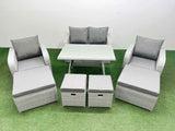 Fimous Rattan Garden Furniture Dining Set 8 seater Patio Rectangular Table Sofa Set with 4 Stools Light Grey
