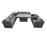 Fimous 8 Seater?Outdoor Rattan Garden Furniture Adjustable Rising Lifting Table Chairs Dark Grey Mixed