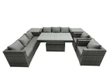 Fimous 8 Seater?Outdoor Rattan Garden Furniture Adjustable Rising Lifting Table Armchairs Dark Grey Mixed
