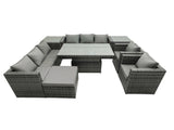 Fimous 9 Seater?Outdoor Rattan Garden Furniture Adjustable Rising Lifting Table With 2 Side Coffee Tables Chairs Footstool