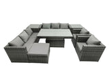 Fimous 9 Seater?Outdoor Rattan Garden Furniture Adjustable Rising Lifting Table With 2 Side Coffee Tables Chairs Footstool