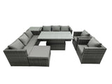 Fimous 9 Seater?Outdoor Rattan Garden Furniture Adjustable Rising Lifting Table With Side Table Chairs Footstool Dark Grey Mixed