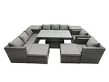 Fimous Rattan Dining Table Sofa Set with 2 Side Tables 2 Armchair 2 Stools Outdoor 10 Seat Garden Furniture Set Dark Grey Mixed