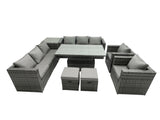 Fimous 10 Seater?Outdoor Rattan Garden Furniture Adjustable Rising Lifting Side Tables Small Footstools Dark Grey Mixed