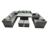 Fimous 10 Seater?Outdoor Rattan Garden Furniture Adjustable Rising Lifting Side Tables Small Footstools Dark Grey Mixed