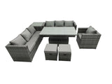 Fimous 9 Seater?Outdoor Rattan Sofa Set Adjustable Rising Lifting Side Tables Chairs Footstool Dark Grey Mixed