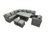 Fimous 9 Seater?Outdoor Rattan Sofa Set Adjustable Rising Lifting Side Tables Chairs Footstool Dark Grey Mixed