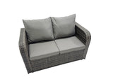 Fimous 6 Seater Garden Outdoor Rattan Furniture Set Rattan Sofa Oblong Dining Table with 2 Big Stools Dark Grey