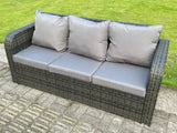 Fimous Wicker PE Rattan Outdoor Garden Furniture Sets Height Adjustable Rising lifting DiningTable Sofa Set with Reclining Chair 3 Footstools Dark Grey Mixed