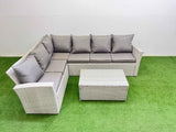 Fimous 6 Seater Garden Outdoor PE Rattan Furniture Set Rattan Garden Sofa Set Light Grey Mixed