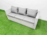 Fimous 10 Seater Garden Furniture Set PE Ratten Garden Sofa Set with Rectangular Dining Table 2 Small Stools 2 Side Tables Light Grey