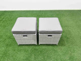Fimous 9 Seat PE Rattan Lounge Sofa Set Outdoor Garden Furniture Set with Firepit Dining Table 3 Seater Sofa 2 Small Stools 2 Side Tables Light Grey