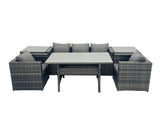 Fimous Outdoor Dining Table Sofa Armchair Set with 2 Side Tables Garden Furniture Set Dark Grey Mixed