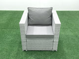Fimous 7 Seater Rattan Garden Furniture Set with 3 Seater Sofa 2 Chair Square Coffee Table 2 Big Footstools Light Grey Mixed