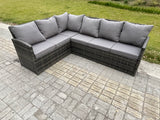 Fimous Rattan Garden Furniture Sets High Back Corner Sofa Oblong Coffee Table Set with 2 Small Footstool 2 Armchairs Dark Grey Mixed