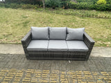 Fimous 5 Seater Outdoor PE Rattan Garden Furniture Gas Fire Pit Dining Table Lounge Sofa 2 PC Armchairs Dark Grey Mixed Patio