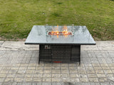 Fimous Rattan Garden Furniture High Back Corner Sofa Gas Fire Pit Dining Table Sets Gas Heater with 2 Small Footstools 8 Seater Dark Grey Mixed