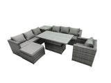 Fimous 8 Seater?Outdoor Rattan Sofa Set Adjustable Rising Lifting Side Tables Chairs Footstool Dark Grey Mixed