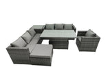 Fimous 8 Seater?Outdoor Rattan Sofa Set Adjustable Rising Lifting Side Tables Chairs Footstool Dark Grey Mixed
