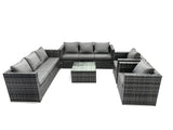 Fimous 8 Seater Outdoor Rattan Garden Furniture Lounge Sofa Chair Table Set In Dark Grey
