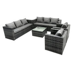 Fimous 8 Seater Outdoor Rattan Garden Furniture Lounge Sofa Chair Table Set In Dark Grey