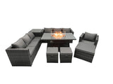 Fimous Rattan Garden Furniture Firepit Dining Set 7 Seater Lounge Sofa Table Set with side table 3 Footstool