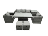 Fimous Rattan Garden Furniture Set Rising Adjustable Dining Table Lounge Sofa Set With Foostools Dark Grey Mixed Extra Side High Tall Coffee Tea Table