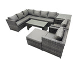 Fimous 7 Pieces Outdoor PE Rattan Garden Furniture Corner Sofa Oblong Coffee Table Set with Cushions Chair Big Footstool Side Table Dark Grey Mixed