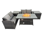Fimous 4 seater Patio Gas Firpit Dining Table Sofa Sets Rattan Garden Furniture Dining Set with 2 Side Tables Dark Grey Mixed
