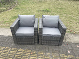 Fimous 5 Seater Outdoor PE Rattan Garden Furniture Gas Fire Pit Dining Table Lounge Sofa 2 PC Armchairs Dark Grey Mixed Patio