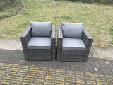 Fimous 2 PC Outdoor Rattan Arm Sofa Chair Garden Furniture With Seat and Back Cushion Dark Grey Mixed