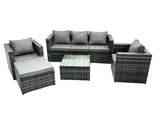 Fimous Lounge Dark Mixed Grey Rattan Sofa Set With Tables 2 Armchair Stool Outdoor Garden Furniture Patio 6 Seater