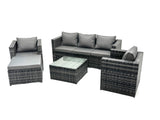 Fimous Lounge Dark Mixed Grey Rattan Sofa Set With Tables 2 Armchair Stool Outdoor Garden Furniture Patio 6 Seater