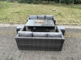 Fimous Outdoor PE Rattan Garden Furniture Gas Fire Pit Dining Table Lounge Sofa 2 PC Footstools Dark Grey Mixed Patio