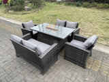 Fimous Rattan Outdoor Furniture Gas Fire Pit Rectangle Dining Table Gas Heater Chairs Two Seater Love Sofa Sets 6 Seater