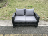 Fimous Rattan Outdoor Furniture Adjustable Rising Lifting Rectangle Dining Table Chairs Two Seater Love Sofa Sets 3 Footstools 7 Seater