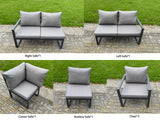 Fimous 8 Pieces Aluminium Garden Furniture Sets with Adjustable Rising Lifting Dining Table,Chair 9 Seater Corner Sofa Set Dark Grey
