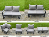Fimous 10 Pieces Aluminium Garden Furniture Sets with Adjustable Rising Lifting Dining Table,Chair,2 Small Footstools 11 Seater Corner Sofa Set Dark Grey